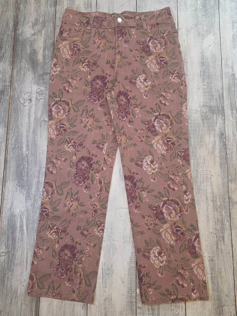 Bagatelle Collection Women's Mauve Pink Floral Wide-Leg Jeans sz 6